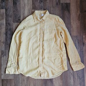 Gap Yellow Striped 100% Linen Button Down Shirt Coastal Grandma Summer Small Y2K